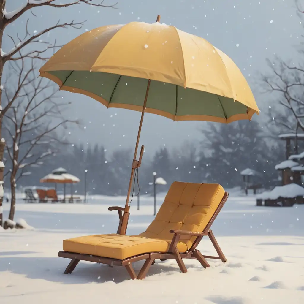 Cartoon-Umbrella-with-Chaise-Lounge-Standing-in-Snow