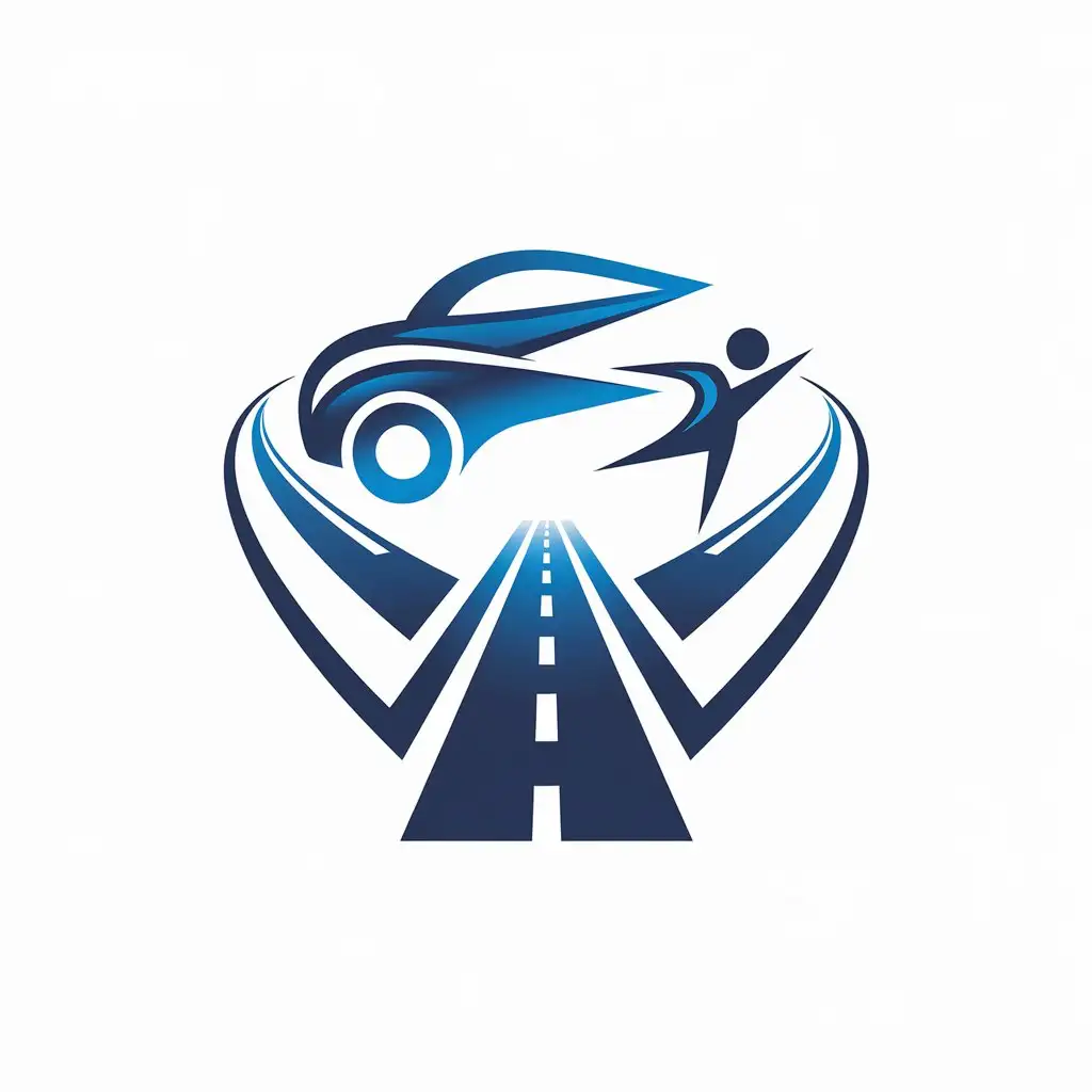 LOGO-Design-for-Automotive-Brand-Blue-Vector-Logo-with-Person-Catching-a-Ride-and-Automobile-Theme