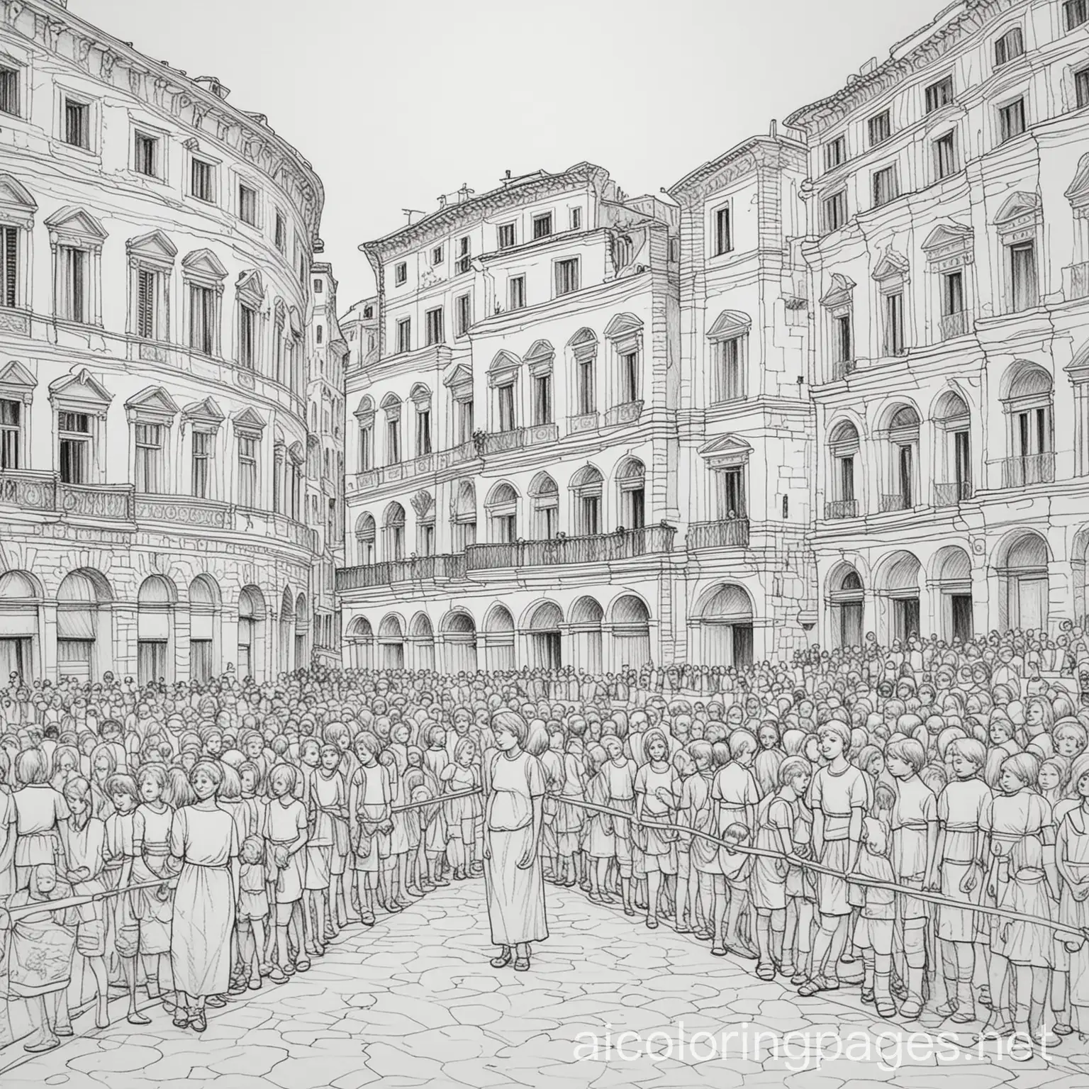 Rome buildings with people, Coloring Page, black and white, line art, white background, Simplicity, Ample White Space. The background of the coloring page is plain white to make it easy for young children to color within the lines. The outlines of all the subjects are easy to distinguish, making it simple for kids to color without too much difficulty, Coloring Page, black and white, line art, white background, Simplicity, Ample White Space. The background of the coloring page is plain white to make it easy for young children to color within the lines. The outlines of all the subjects are easy to distinguish, making it simple for kids to color without too much difficulty, Coloring Page, black and white, line art, white background, Simplicity, Ample White Space. The background of the coloring page is plain white to make it easy for young children to color within the lines. The outlines of all the subjects are easy to distinguish, making it simple for kids to color without too much difficulty, Coloring Page, black and white, line art, white background, Simplicity, Ample White Space. The background of the coloring page is plain white to make it easy for young children to color within the lines. The outlines of all the subjects are easy to distinguish, making it simple for kids to color without too much difficulty