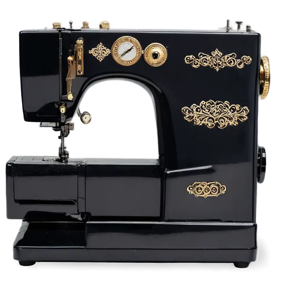 Elegant-Sewing-Machine-in-Black-and-Gold-Casing-HighQuality-PNG-for-Your-Creative-Needs