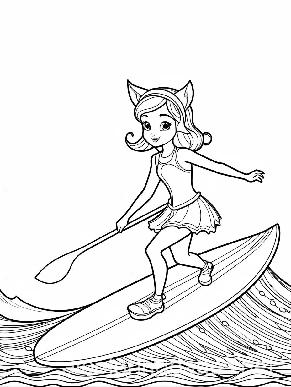 Princess-Surfing-with-Cupcake-Surfboard-and-Kitten-Ears-Coloring-Page