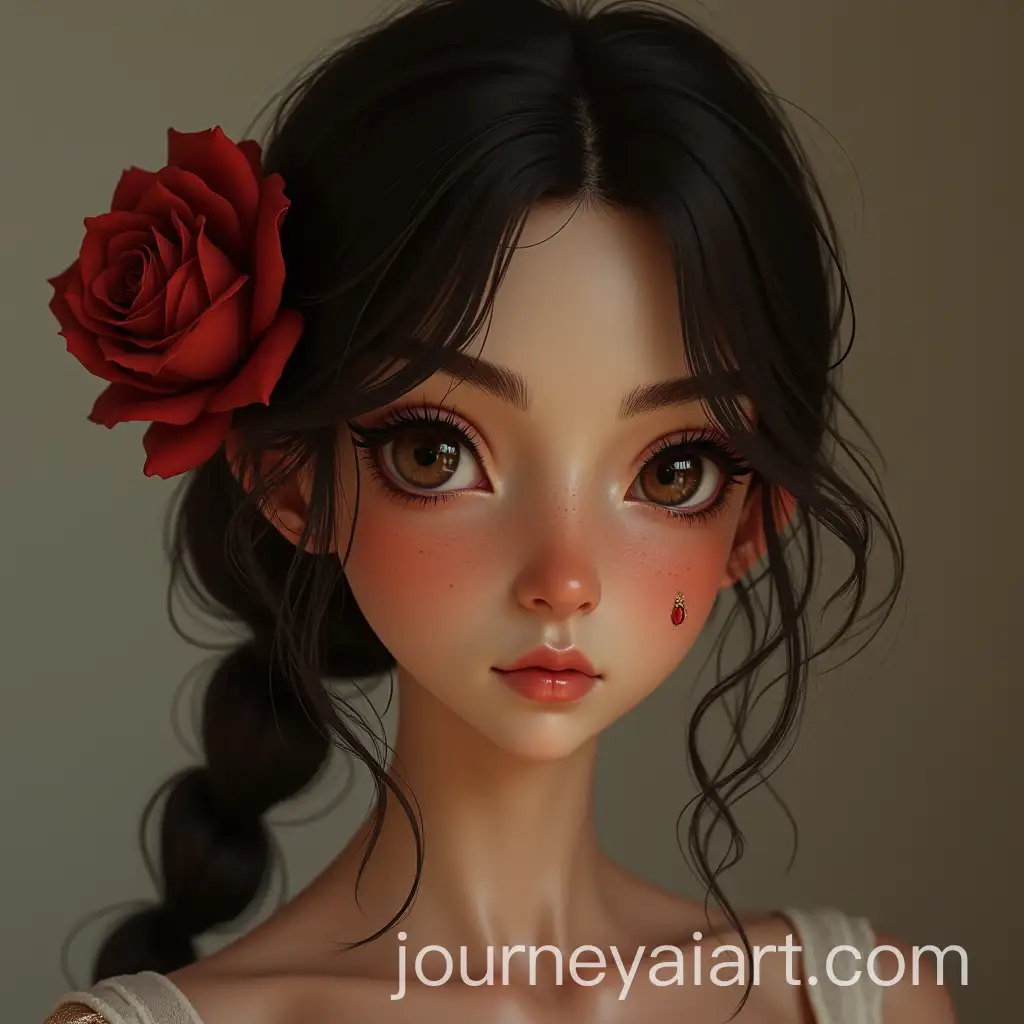 Portrait-of-a-Girl-with-Dark-Brown-Hair-and-Rose-in-Her-Hair