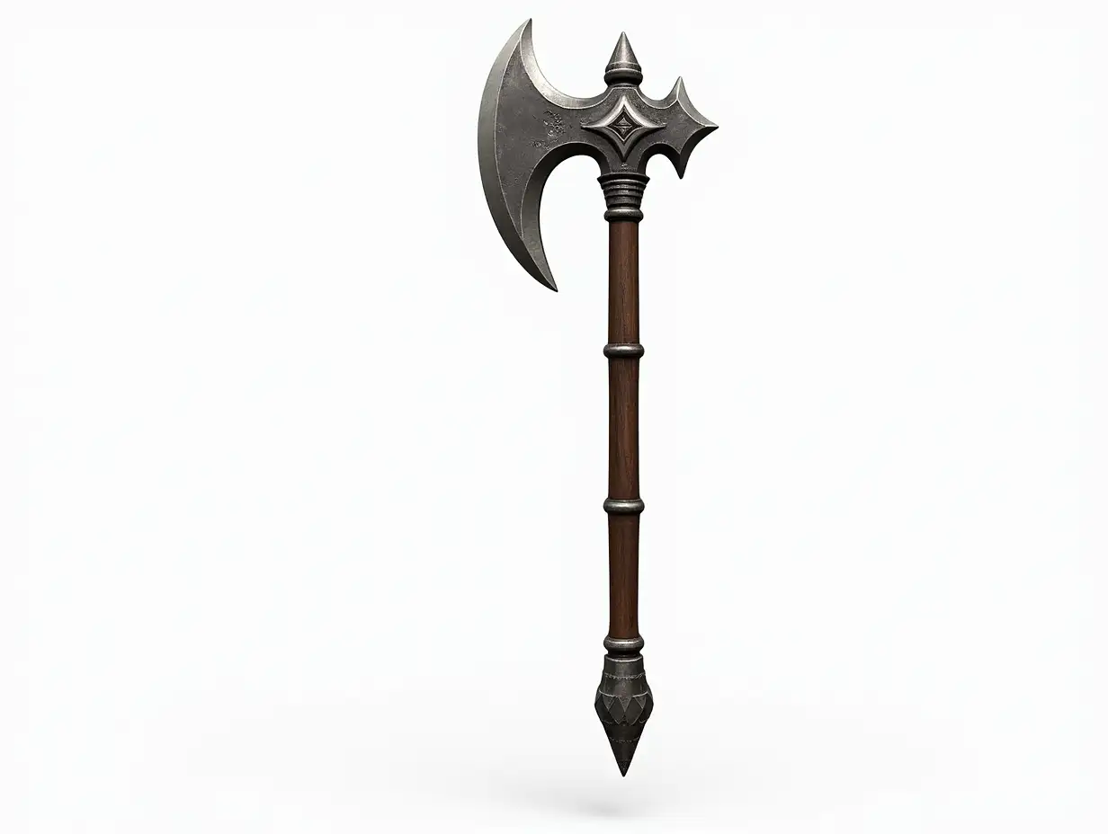 Great axe of medieval warrior, model for blender, transparent background, photography style