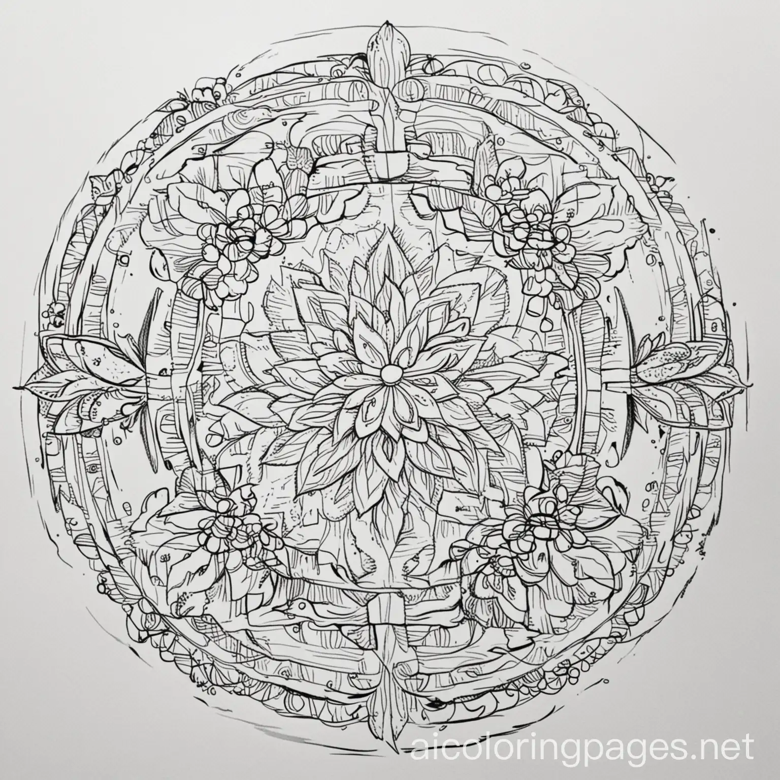 mandala with flowers, Coloring Page, black and white, line art, white background, Simplicity, Ample White Space. The background of the coloring page is plain white to make it easy for young children to color within the lines. The outlines of all the subjects are easy to distinguish, making it simple for kids to color without too much difficulty, Coloring Page, black and white, line art, white background, Simplicity, Ample White Space. The background of the coloring page is plain white to make it easy for young children to color within the lines. The outlines of all the subjects are easy to distinguish, making it simple for kids to color without too much difficulty