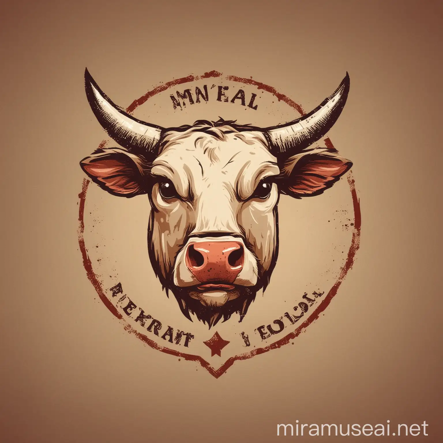 Symmetric Cartoon Cattle Head Logo Design for Meat Selling Company