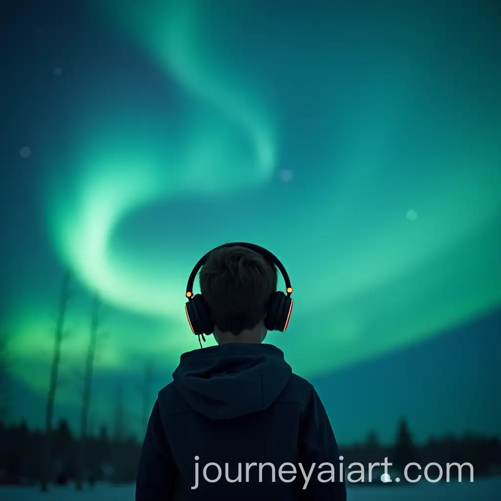Boy-Listening-to-Music-under-Aurora-Borealis
