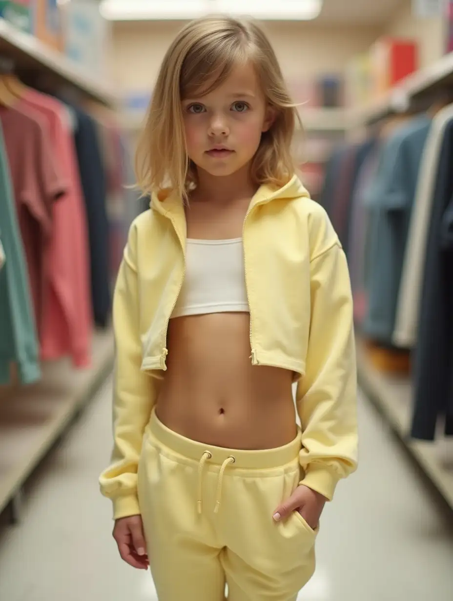 Slender-Girl-in-Pale-Yellow-Outfit-Posing-in-a-Store