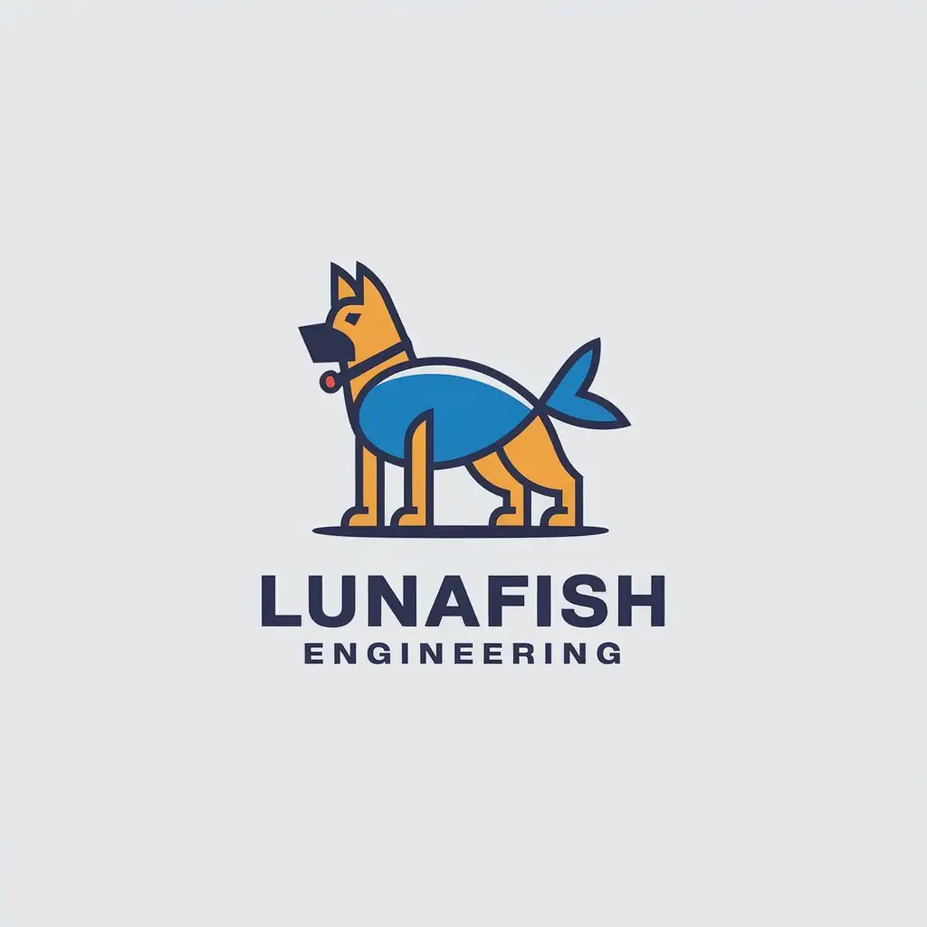 LOGO Design for Lunafish Engineering Minimalistic Vector with German Shepherd Fish Symbol and Clear Background