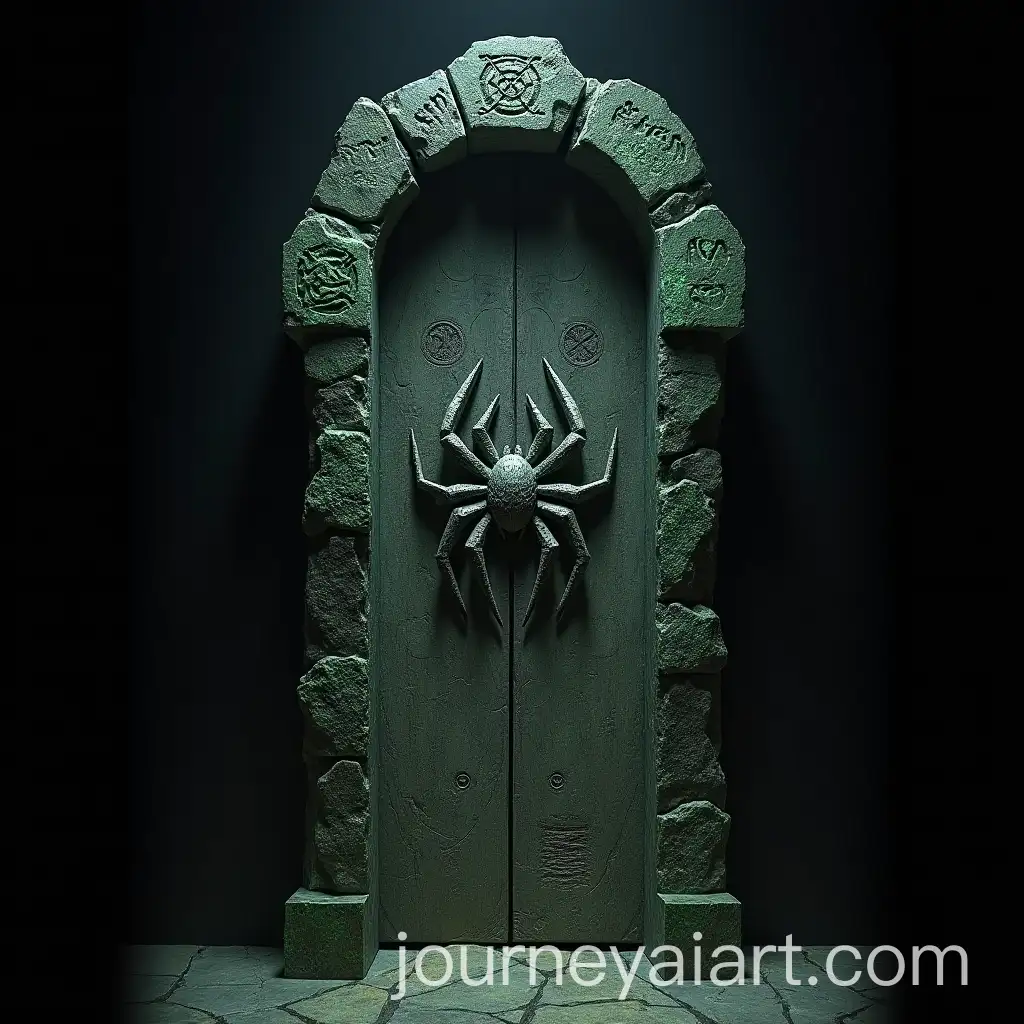 Ancient-Stone-Door-with-Spider-Carvings-and-Glowing-Runes