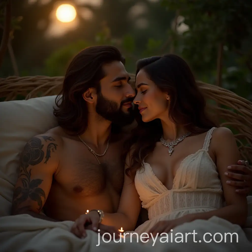 Arabian-King-and-Queen-Couple-in-Moonlit-Garden-with-Diamond-Necklace