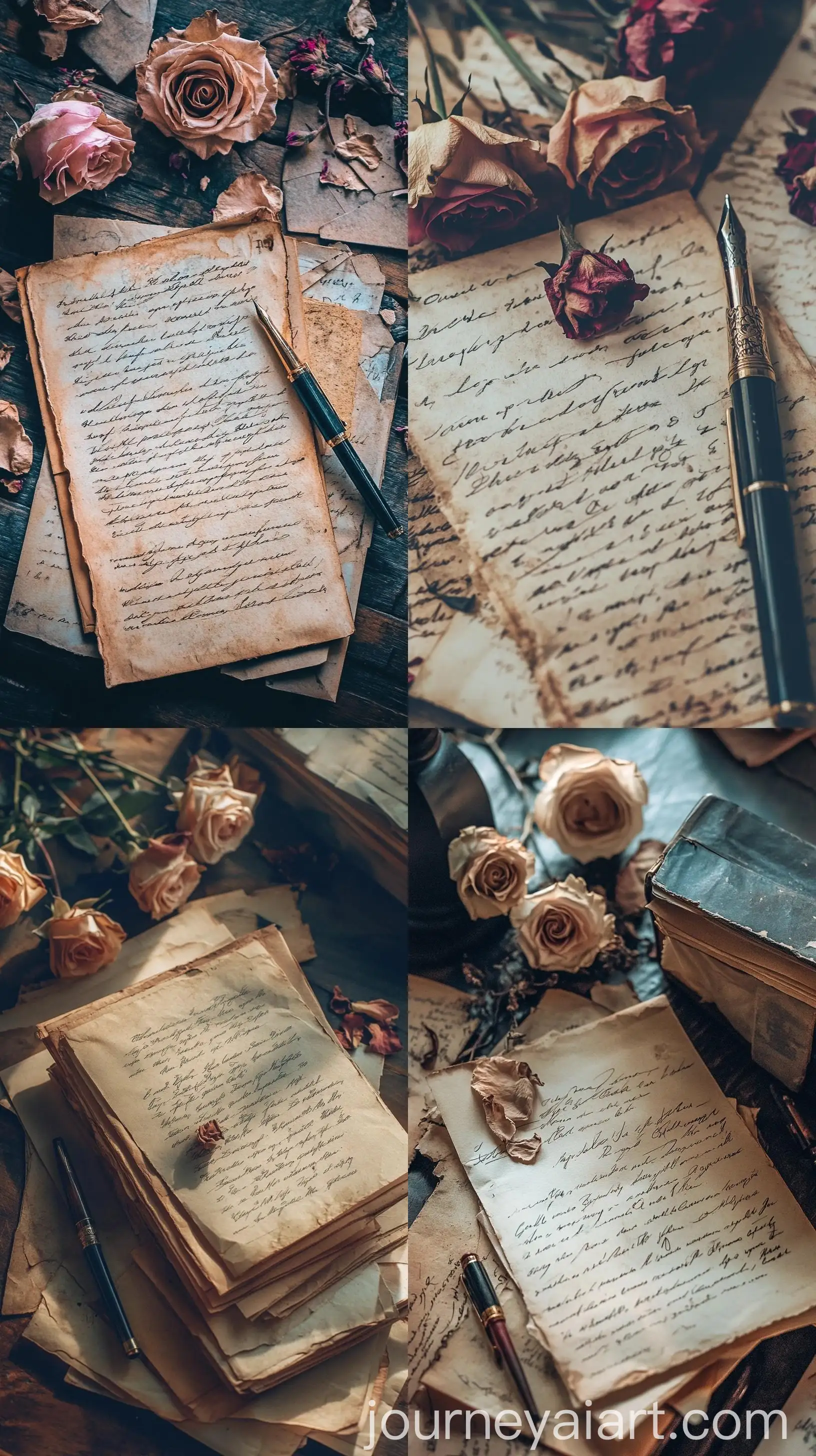 Vintage-Letter-with-Ink-Pen-and-Dried-Roses-in-Golden-Hour-Light