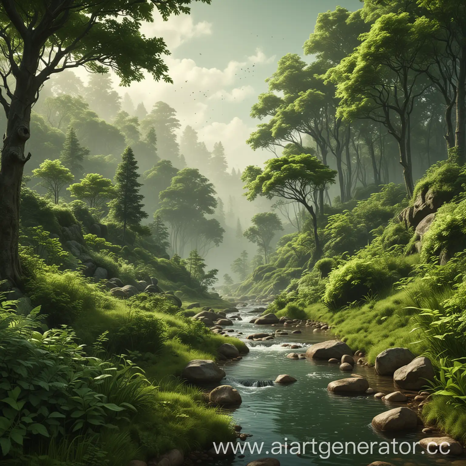 Create a realistic nature in a green-style