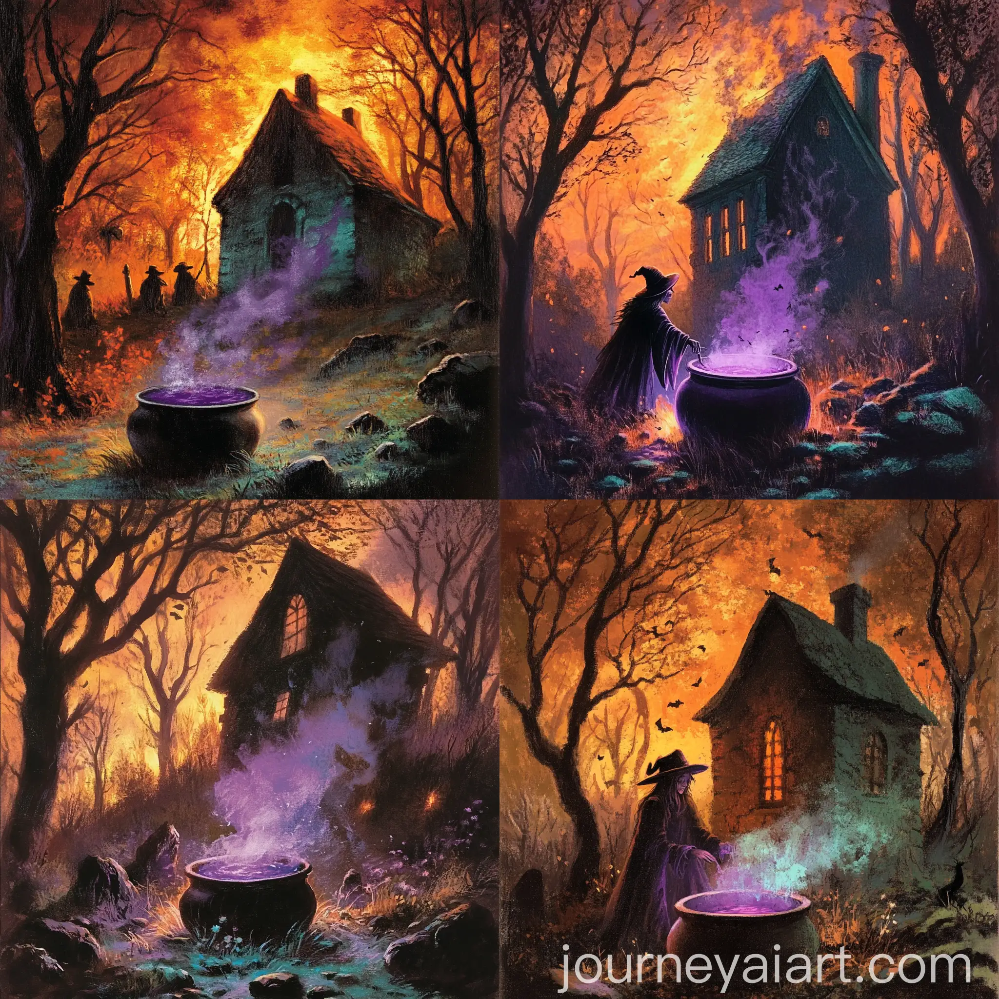 Fantasy-Witch-Boiling-Purple-Potion-in-Autumn-Forest
