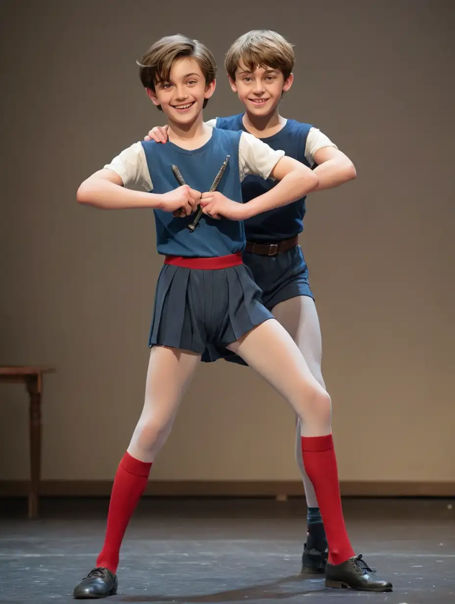 13YearOld-Boy-in-Ballet-Tights-and-Red-KneeHighs-in-School-Theater-Production-Robbers