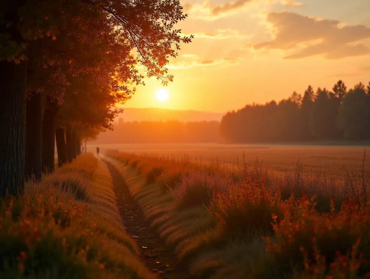 Peaceful nature evening scenery, autumn background. Summer sunset countryside evening spring