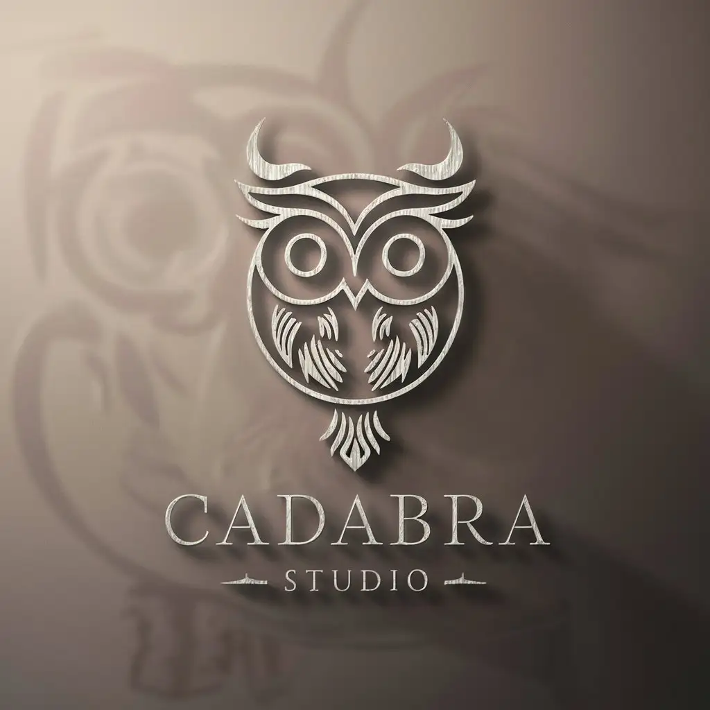 a logo design,with the text "Cadabra Studio", main symbol:An owl with horns and a tail,Moderate,clear background