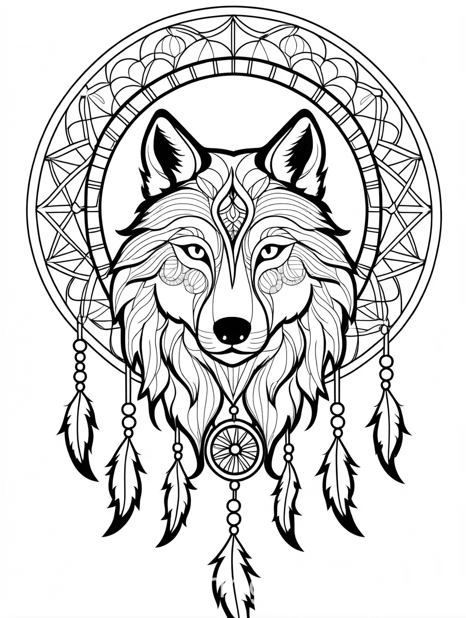 Simple-Wolf-and-Dream-Catcher-Coloring-Page-for-Kids