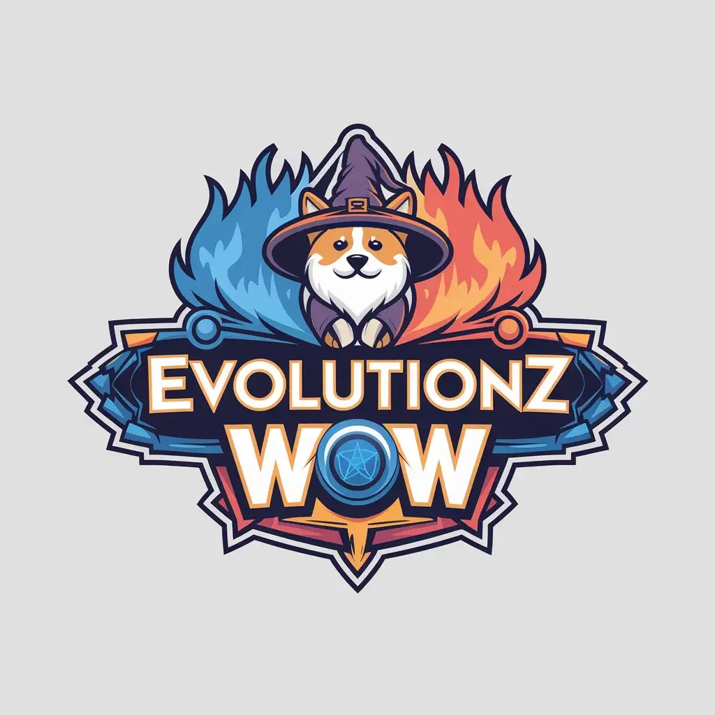 LOGO Design for Evolutionz WoW Fire Ice Arcane Magic and Corgi Theme