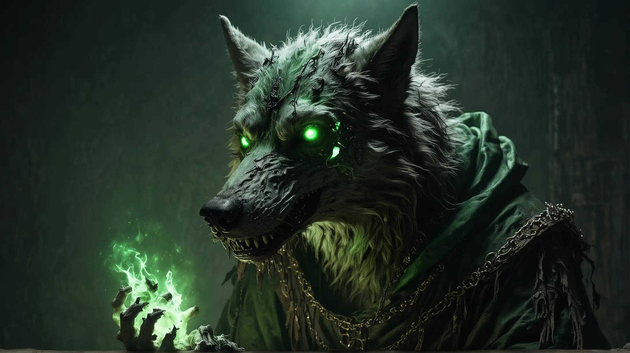 Medieval Toxic Zombie Wolf Glowing Green Horror