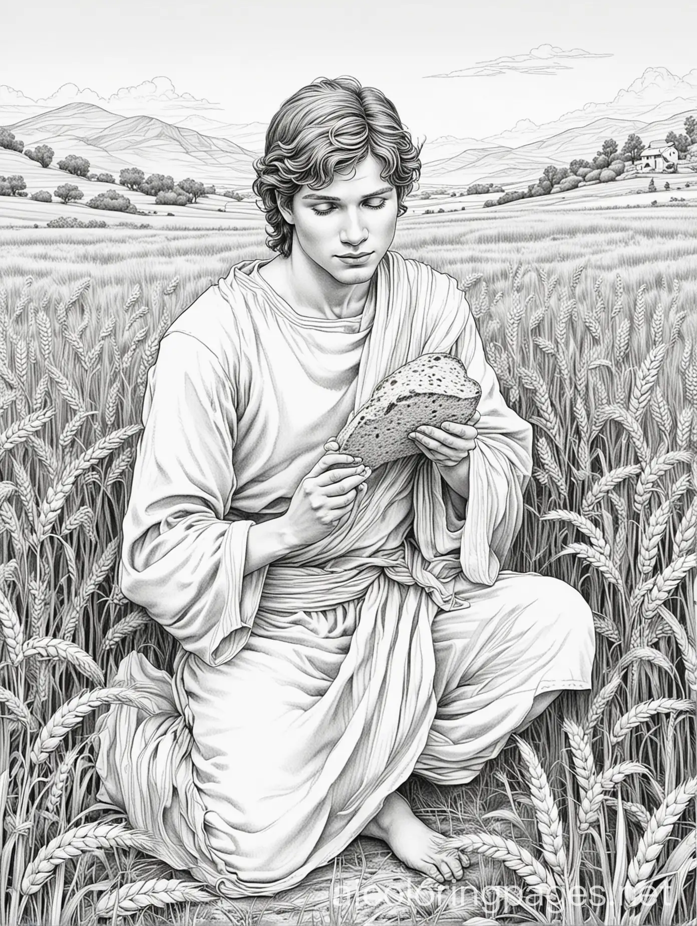 Biblical-David-Eating-Bread-in-Wheat-Field-Coloring-Page