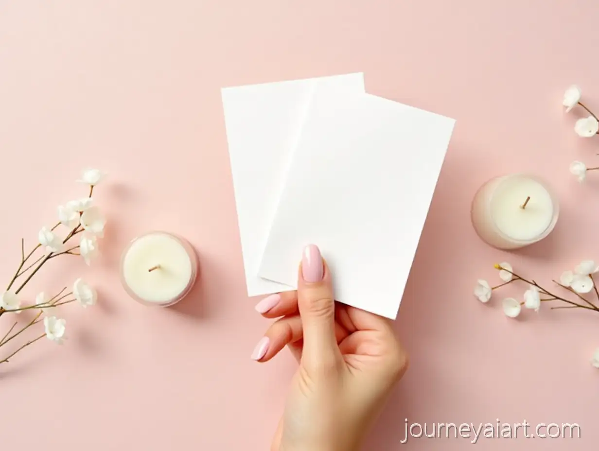 Realistic-Womans-Hand-with-Pale-Pink-Gel-Nails-Holding-White-Cards-in-Cozy-Soft-Lighting