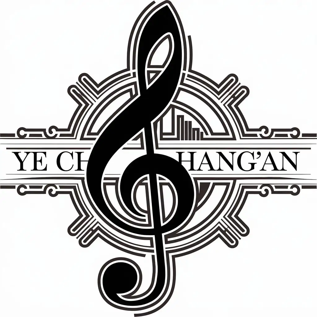 a vector logo design,with the text "Ye Chang’an", main symbol:big black and white designed violin clef with English below “Ye Chang’an”,complex,be used in music industry,clear background