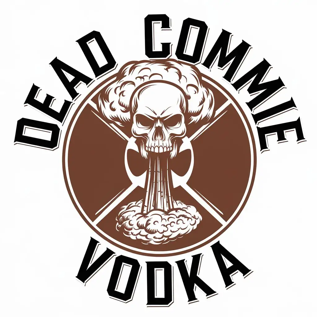 LOGO Design for DEAD COMMIE VODKA Vector Style Featuring Nuclear Explosion and Skull Symbolism