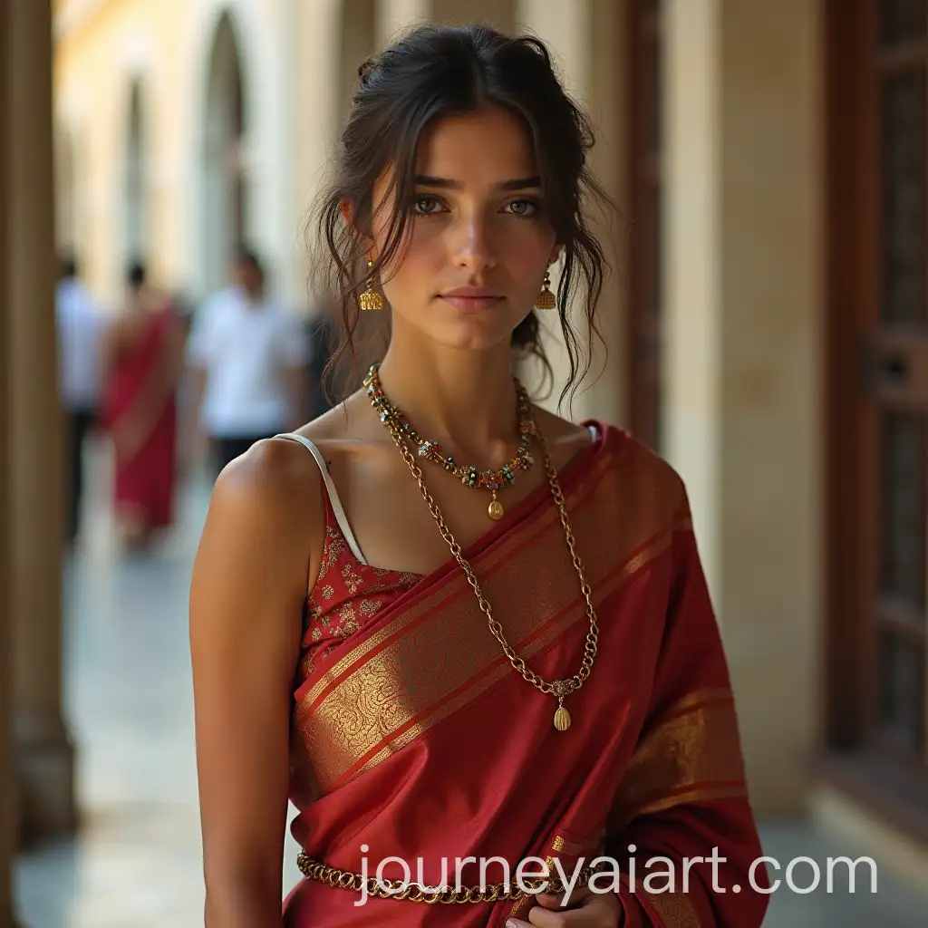 European-Girl-Wearing-Traditional-Saree-in-Portrait-Style