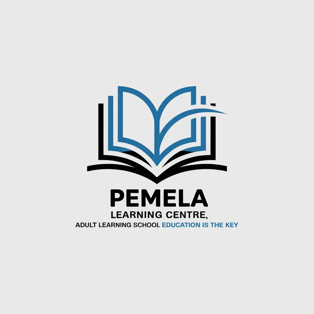 LOGO Design for Pemela Learning Centre Minimalistic Open Book with Blue Black and White Theme