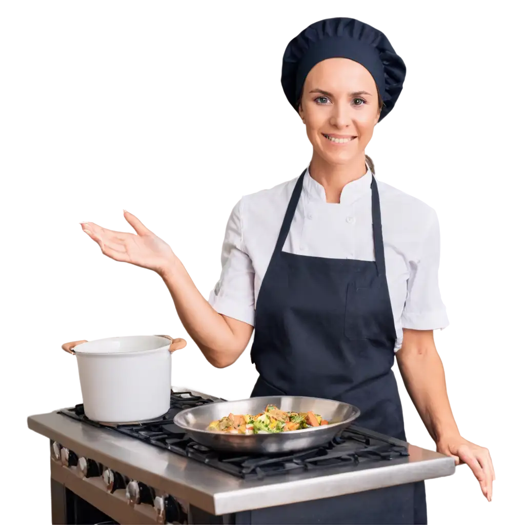 Female-Chef-Standing-in-a-Kitchen-PNG-Image-for-Culinary-Design-and-Branding