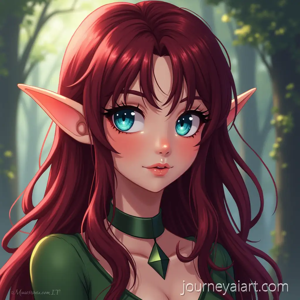 AnimeStyle-Elf-Woman-with-Burgundy-Hair-and-BlueAnime-elf-woman-portrait-Eyes