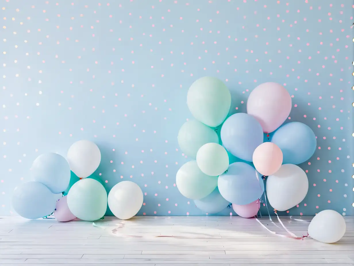 Pastel Balloon Decor with Polka Dot Wallpaper Background