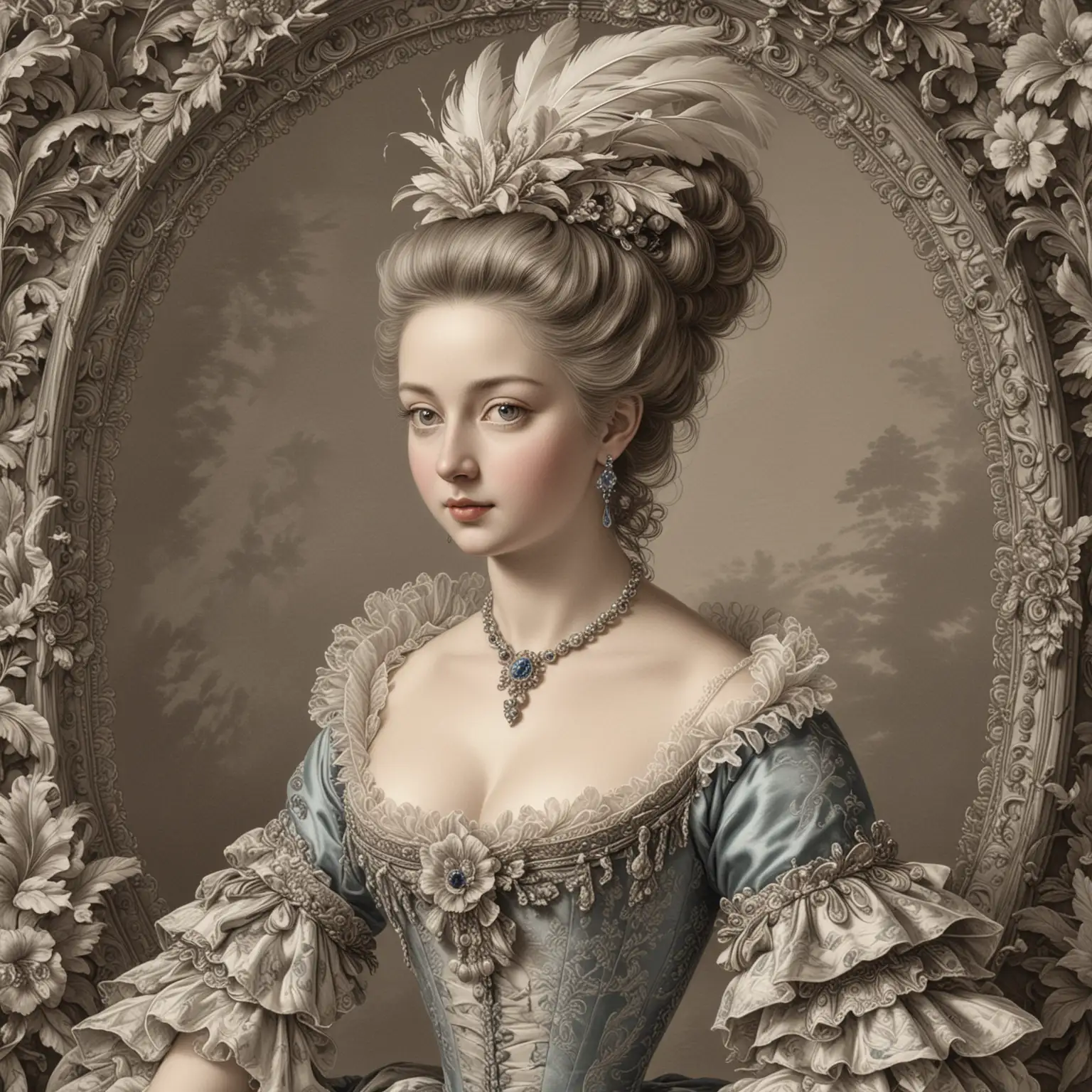 Elegant-Lady-in-Rococo-Style-Dress-with-Feathers-and-Floral-Accents