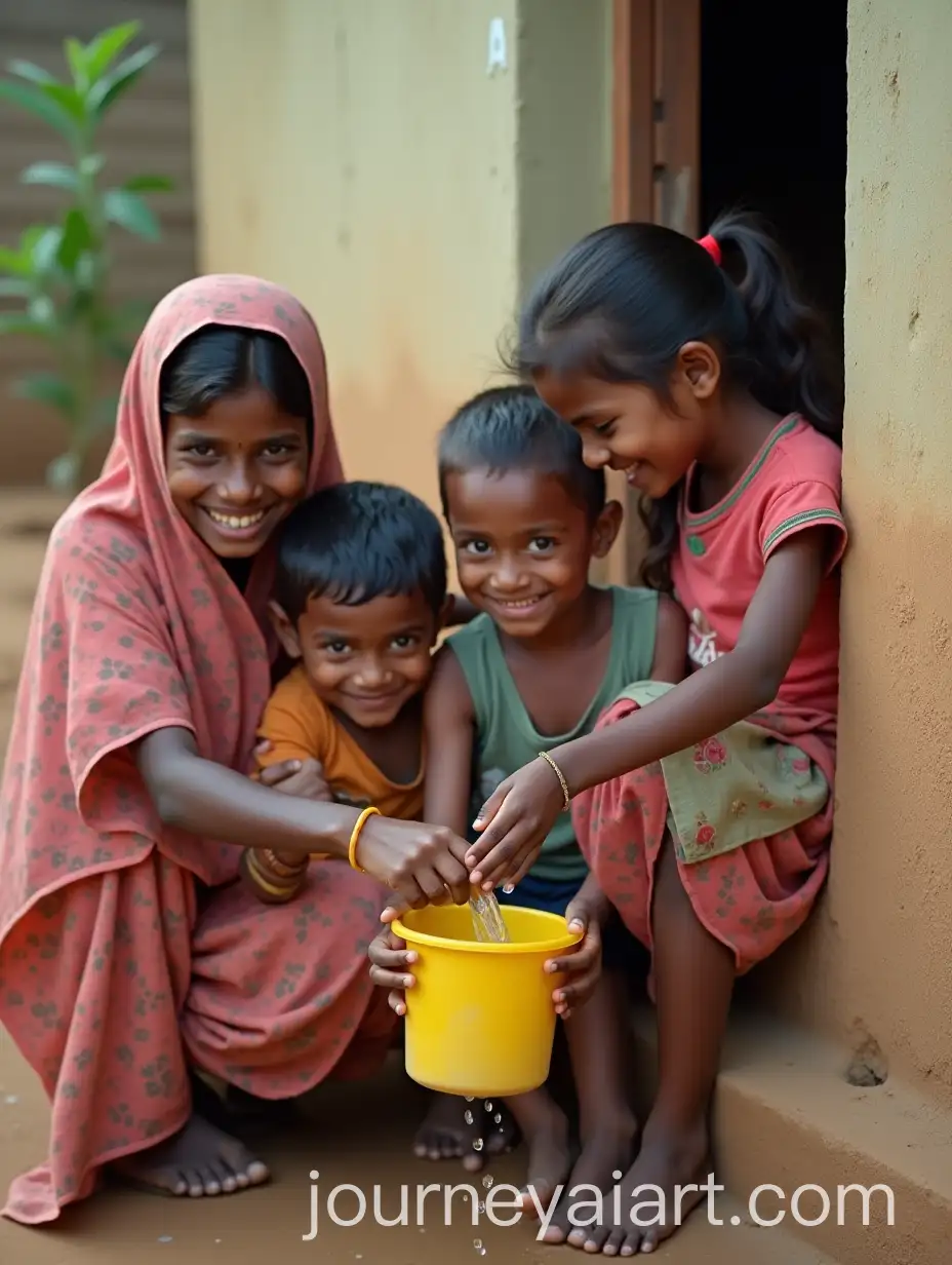 Indian-Family-Smiling-Together-WhileAI-Image-Prompt-Expansion-Drinking-Water-at-Home