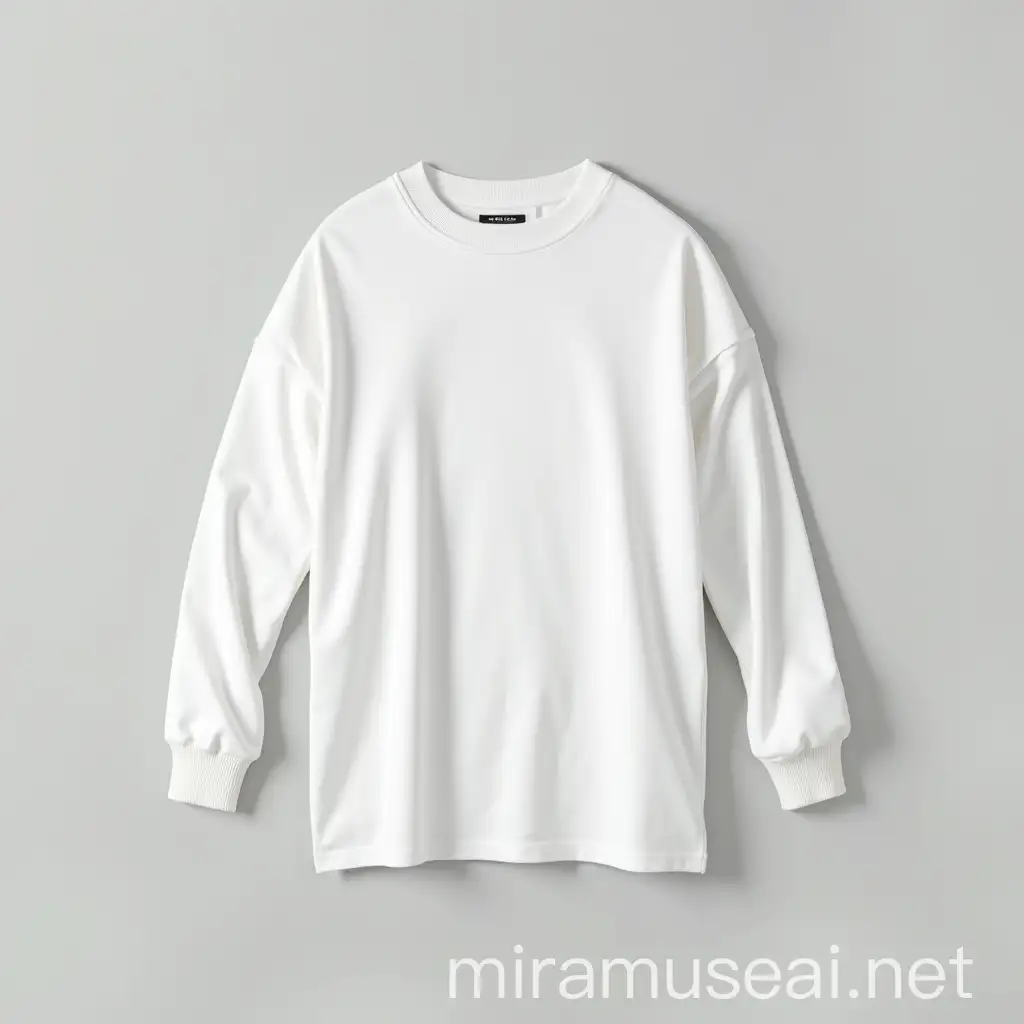 Sleek White Oversized LongSleeve TShirt on Minimalist Backdrop