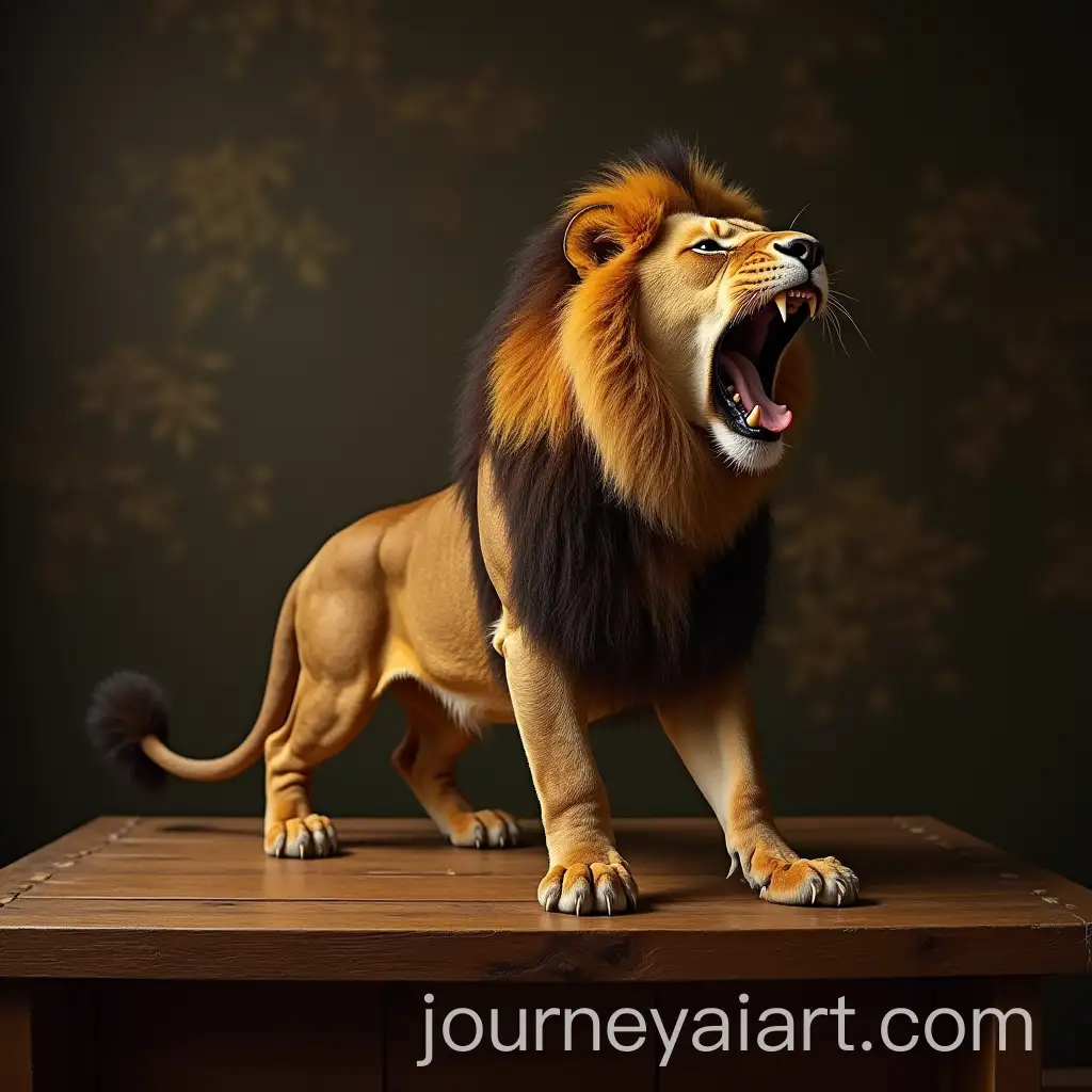 Majestic-Lion-Roaring-on-a-Table