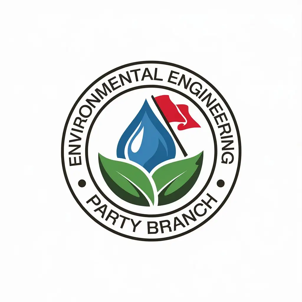 a vector logo design,with the text "environmental engineering party branch", main symbol:water green leaves red flag,Moderate,be used in Education industry,clear background