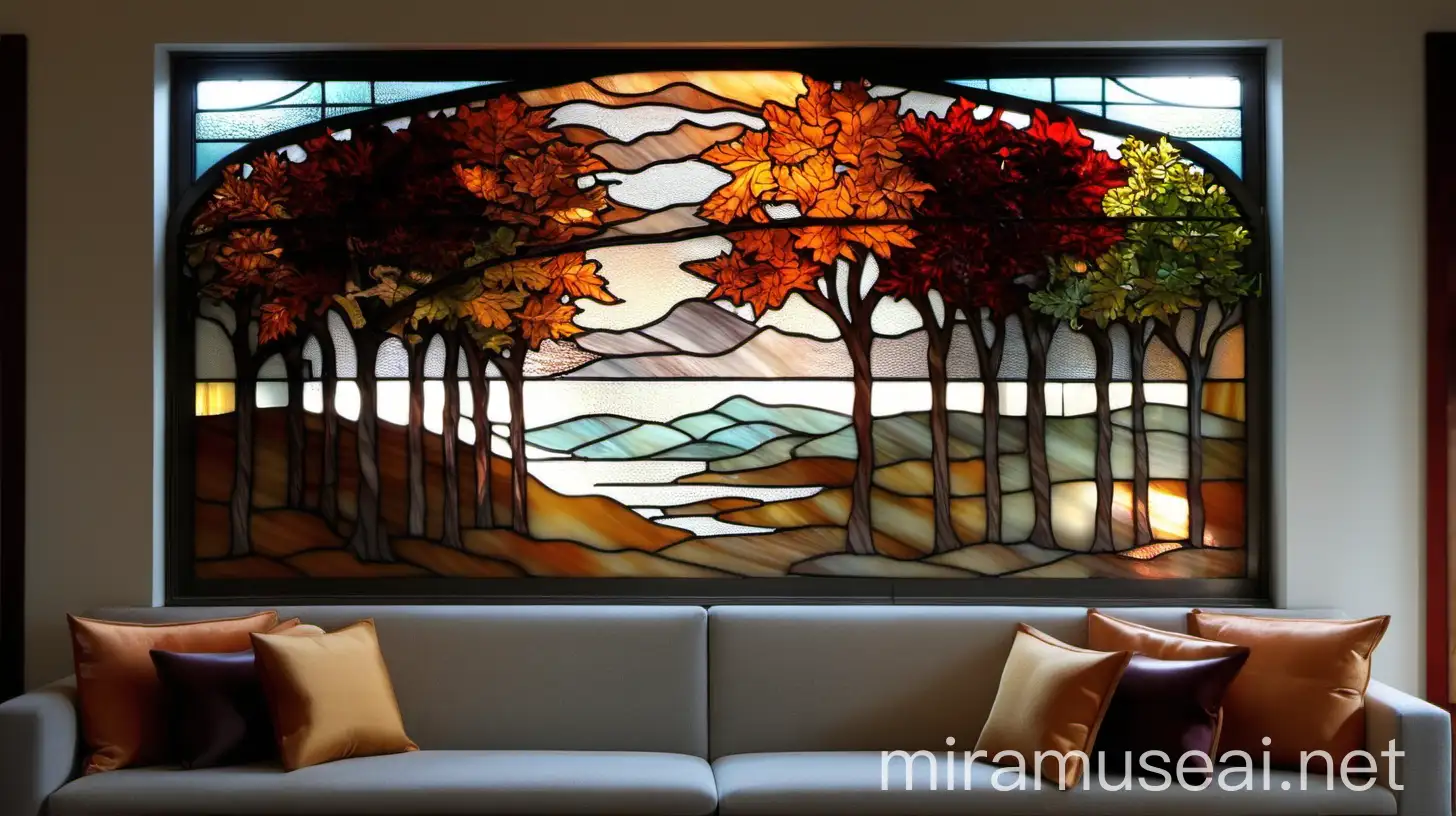 Stained Glass Artwork Autumn in the City Inspired by Tiffany Colored Glass