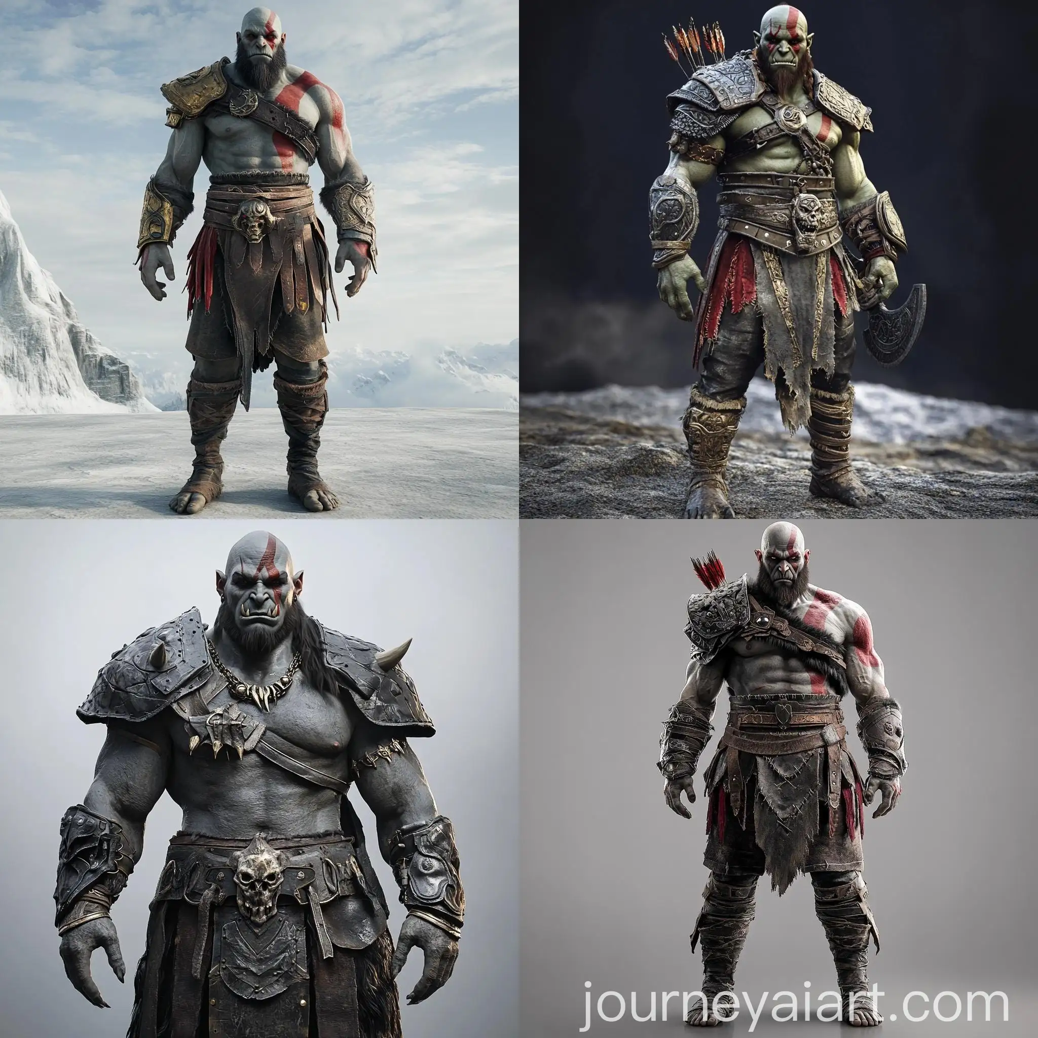 Realistic-Orc-Warrior-with-God-of-War-2018-Armor-and-Thusnelda-Face-Paint-in-Assassin-Pose
