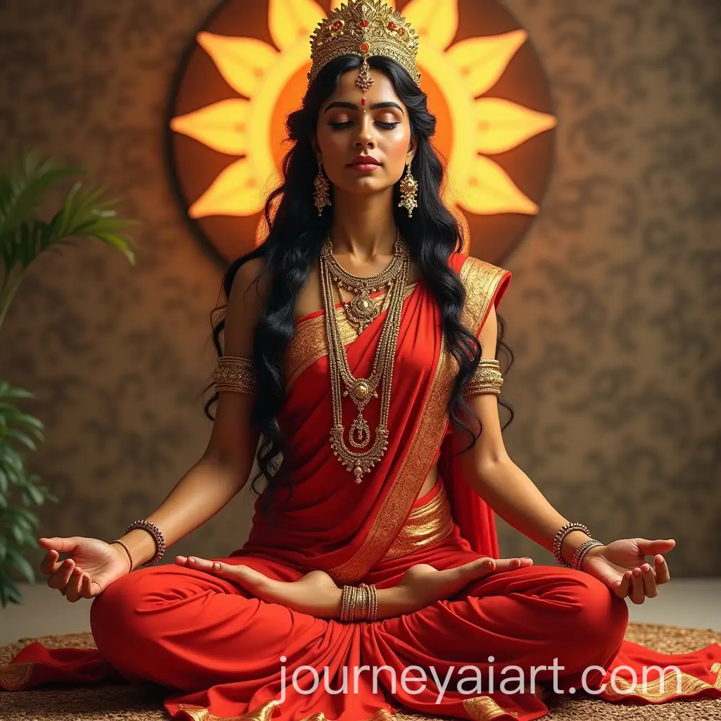 Hindu-Goddess-Mahakaali-in-Meditative-Pose-Wearing-Red-Saree