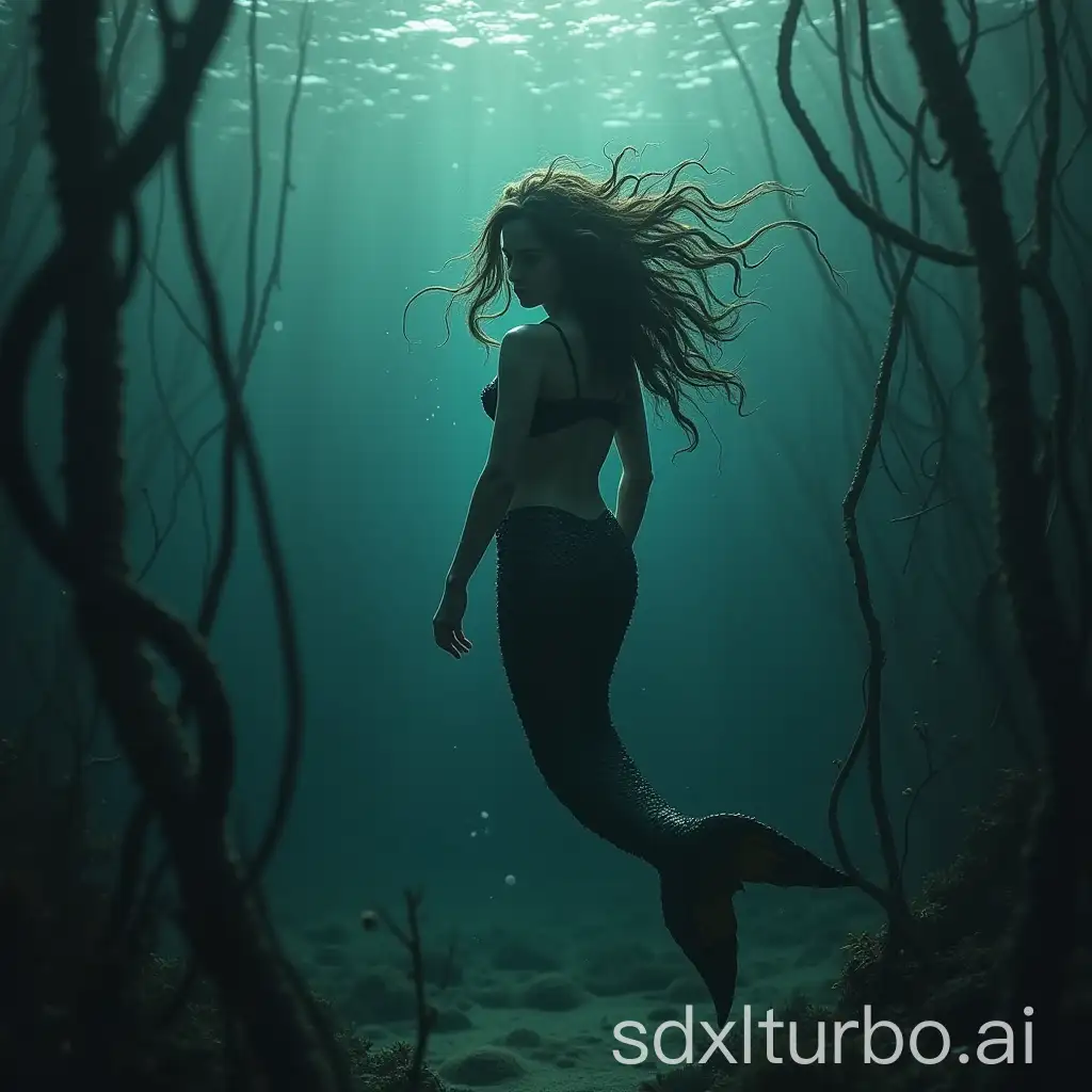 Sinister-Dark-Mermaid-in-Deep-Water-with-Coral-and-Seaweed