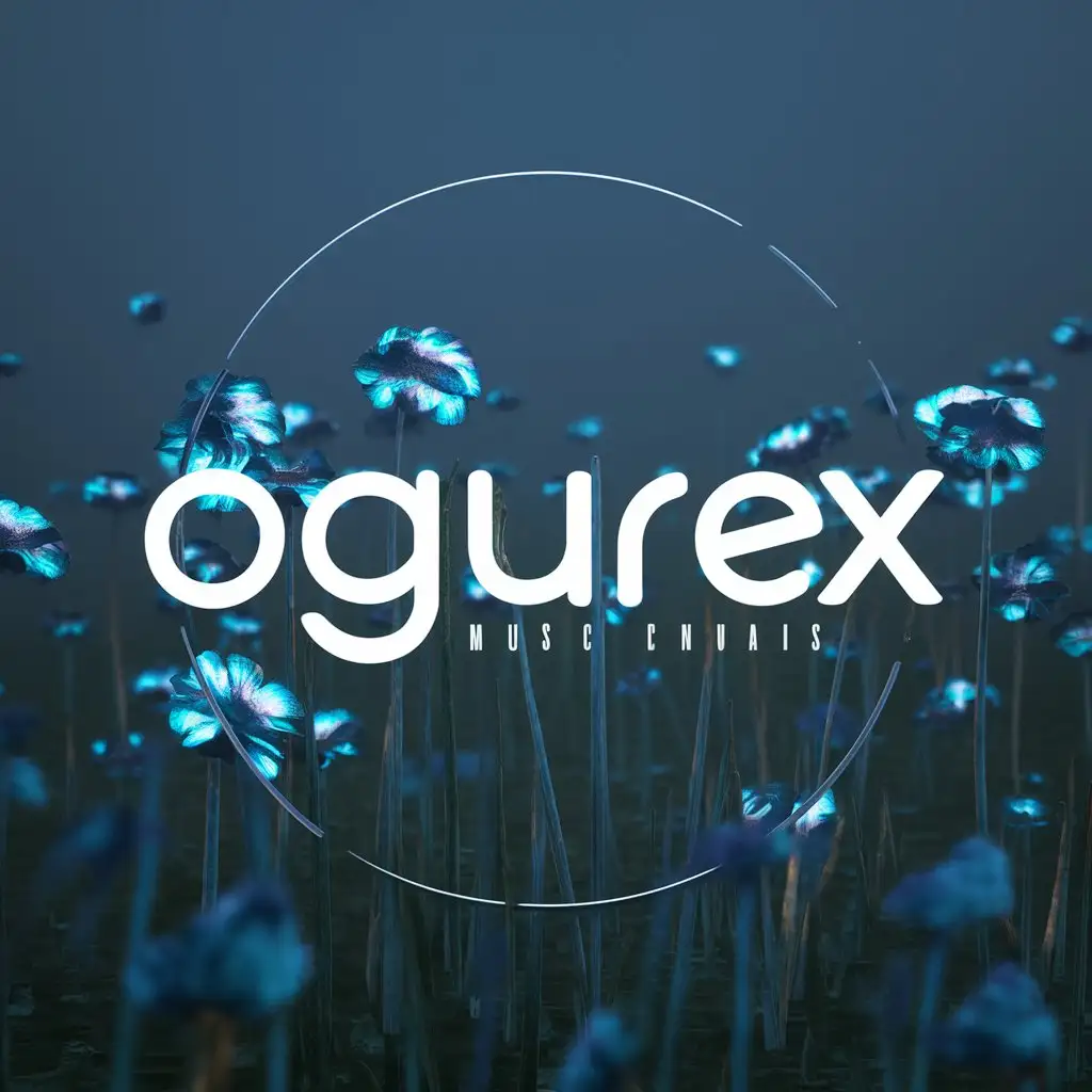 a logo design,with the text "Ogurex", main symbol:Calm blue ambient sad lonely atmospheric glitched blue flowers, 8k, realistic, ultra high quality, Unreal Engine 5,Moderate,be used in Music industry,clear background