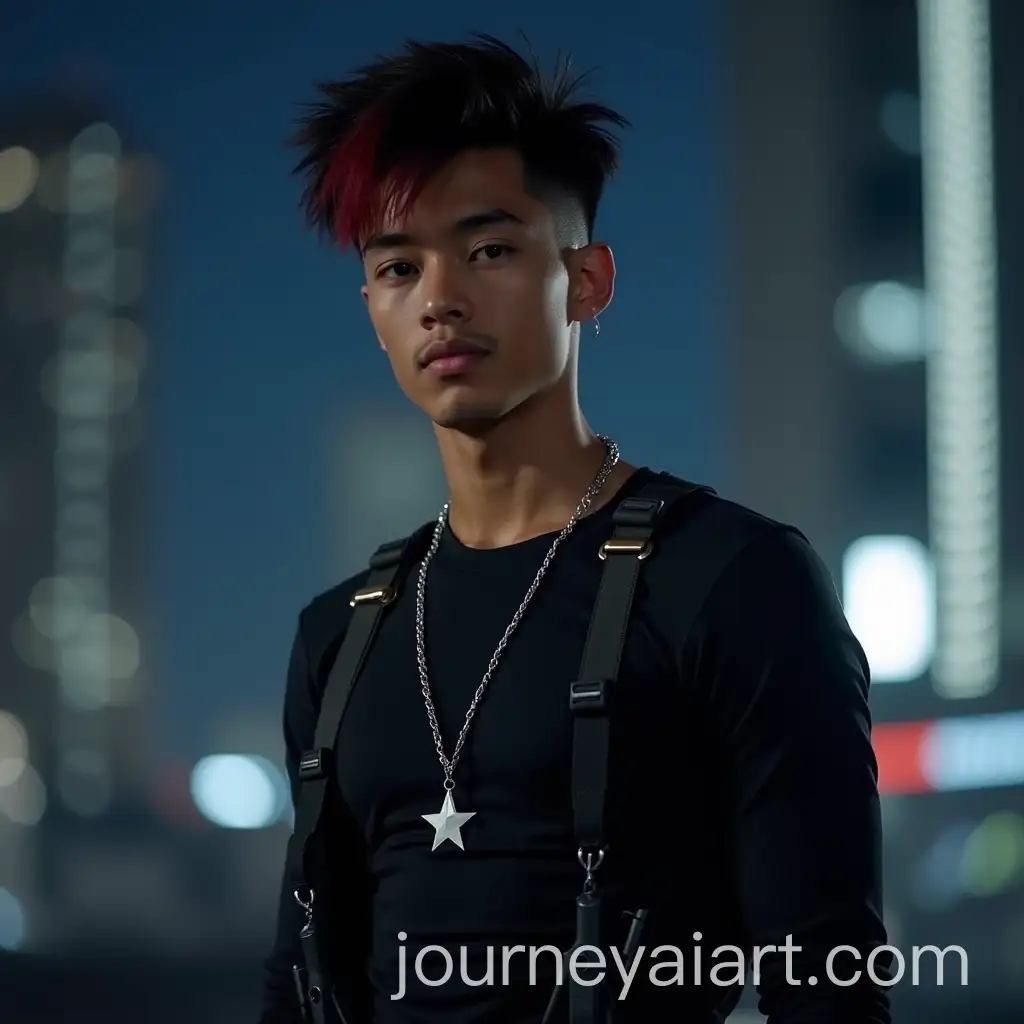 Stylish-Young-Man-in-CombatInspired-Outfit-with-Nighttime-Cityscape-Background