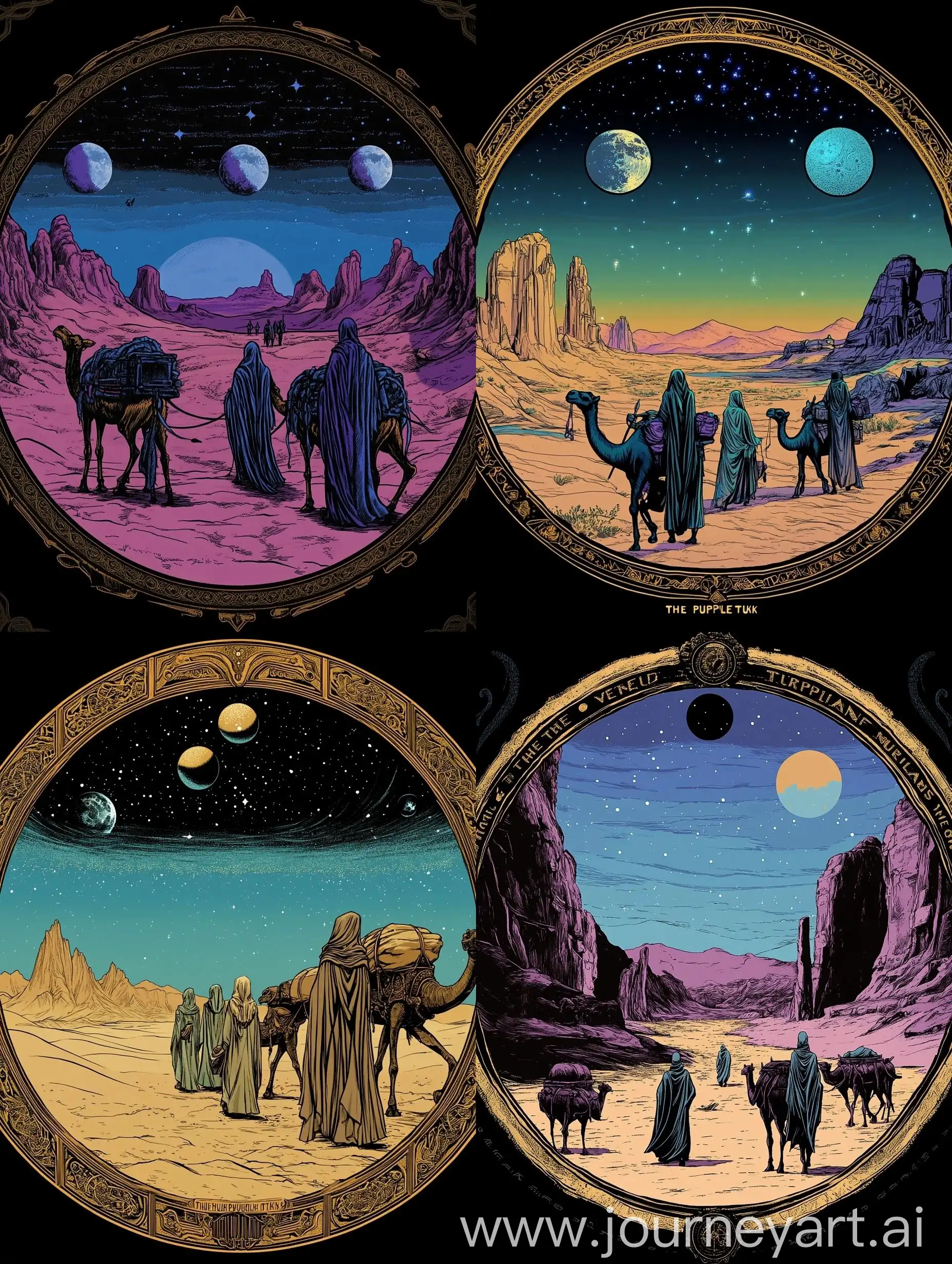 Roamed-Figures-and-Camel-Creatures-in-a-Psychedelic-Desert-Landscape