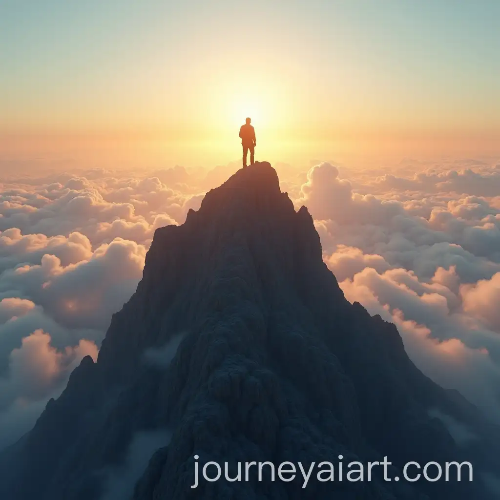 Triumphant-Climber-on-Mountain-Summit-at-Dawn