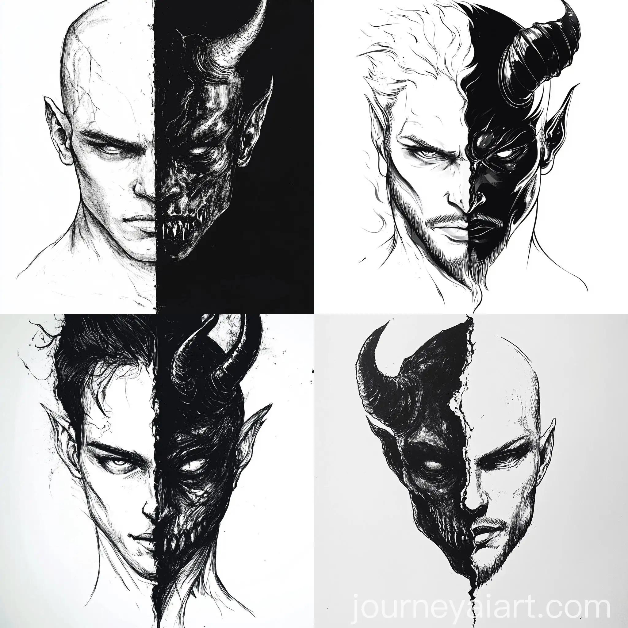 Half-Man-Half-Devil-Face-Sketch-for-Logo-Design