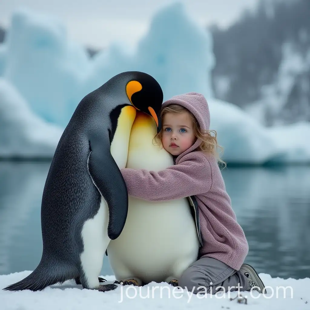 A-Little-Girl-Comforted-by-Penguins-in-a-Whimsical-Scene