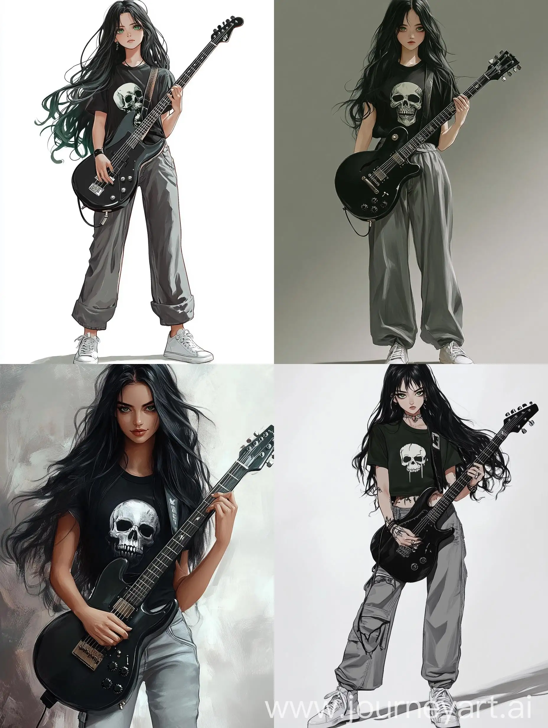 Girl-with-Black-Guitar-and-Skull-TShirt-in-Urban-Setting