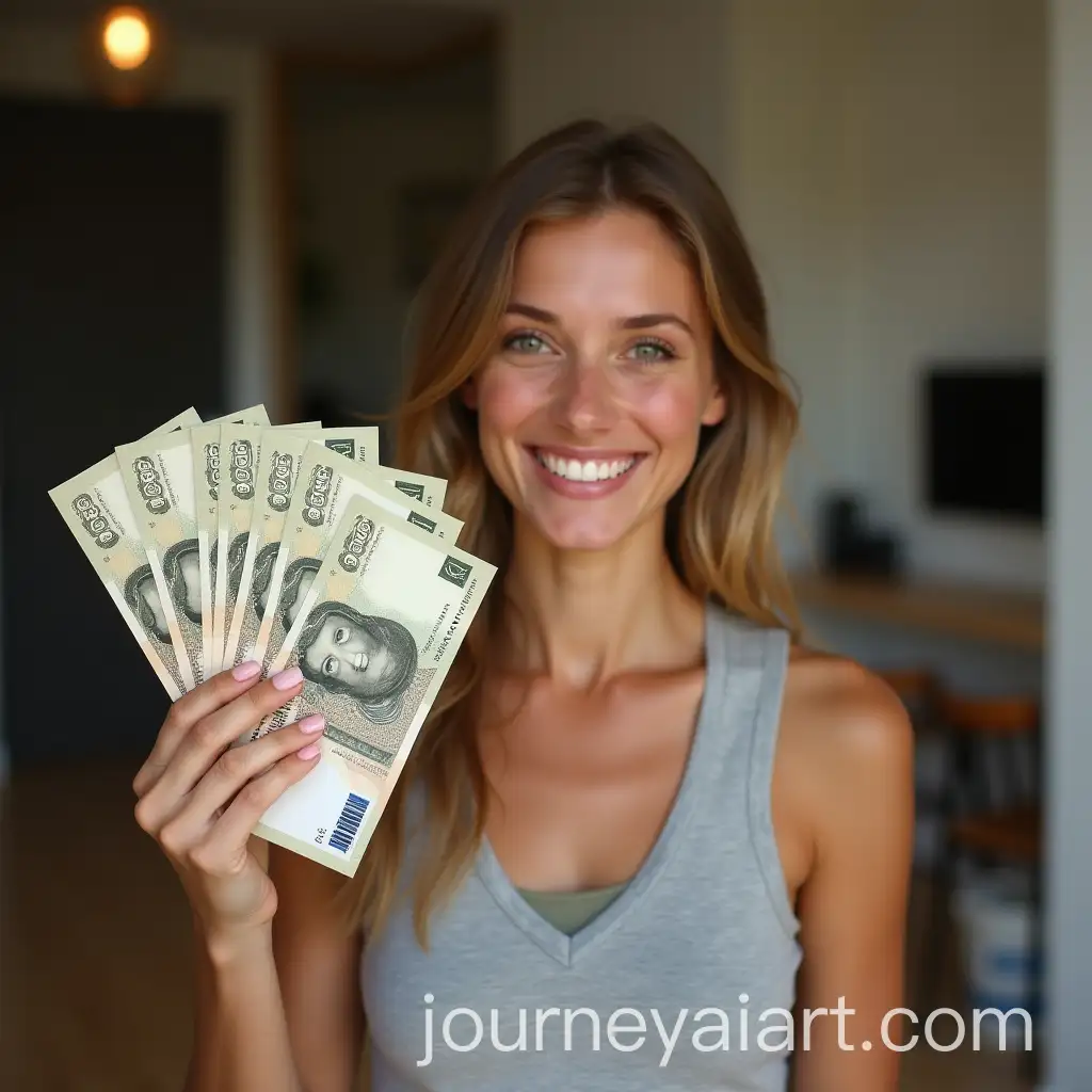 Happy-Woman-Displaying-Brazilian-Currency-in-Fan