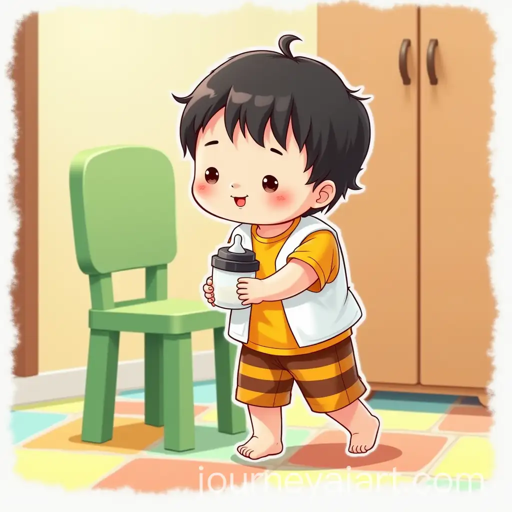 Adorable-Asian-Baby-in-Bright-Colors-Holding-a-Milk-Bottle-on-Colorful-Tile-Floor